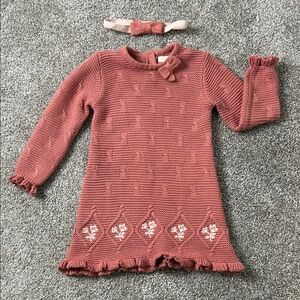 Charming Pink Knit Dress with Headband